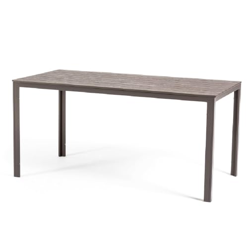 SIEDITI FUORI E DENTRO Gartentisch 156x78 cm, Terrassentisch für außen mit lackiertem Stahlgestell und Holzoptik-Latten aus Polyethylen, Ideal für Garten, Terrasse oder Balkon (Braungrau) von SIEDITI FUORI E DENTRO