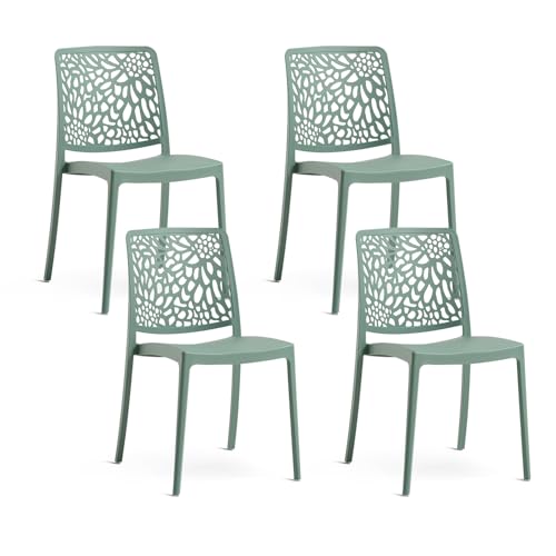 SIEDITI FUORI E DENTRO Stapelbare Stühle aus Polypropylen mit Glasfaser für Außen/Garten oder Innen, wasserabweisend und langlebig, modernes Blumendesign, Sonne (4, Salbeigrün) von SIEDITI FUORI E DENTRO