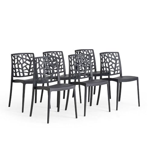 SIEDITI FUORI E DENTRO Stapelbare Stühle aus Polypropylen mit Glasfaser für Außen/Garten oder Innen, wasserabweisend und robust, modernes und natürliches Design – Trixy (6, Schwarz Anthrazit) von SIEDITI FUORI E DENTRO