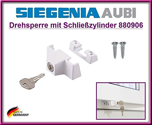 SIEGENIA 880906 Drehsperre mit Schließzylinder, Schließung, Sicherheitsfenster!!! Top Qualität Sicherheitsverriegelung zum Schutz der Kinder zum Öffnen des Fensters!!! Mit 4 Schrauben!!! von SIEGENIA