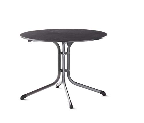SIEGER Boulevard-Klapptisch mit vivodur-Dekorplatte, Ø 100 cm, eisengrau, Schieferdekor anthrazit von SIEGER