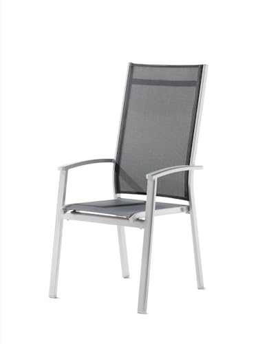 SIEGER Lima Hochlehner Stapelsessel für den Garten, Graphit/Eisengrau, aus Aluminium und Textilux® Kunstfasergewebe mit stufenlos Verstellbarer Rückenlehne Farbe Graphit/Silbergrau von SIEGER
