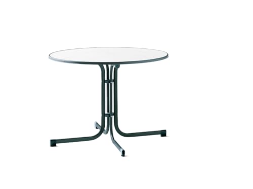 Sieger 136/S Boulevard-Klapptisch mit mecalit-Pro-Platte Ø 100 cm, Stahlrohrgestell smaragdgrün, Tischplatte Marmordekor weiß von SIEGER