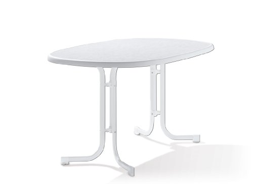 Sieger 152/W Boulevard-Klapptisch mit mecalit-Pro-Platte 140 x 90 cm, Stahlrohrgestell weiß, Tischplatte Marmordekor weiß, Natur von SIEGER