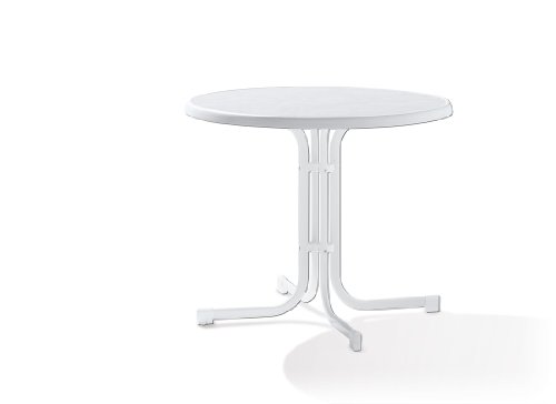 Sieger 209/W Boulevard-Klapptisch mit mecalit-Pro-Platte Ø 86 cm, Stahlrohrgestell weiß, Tischplatte Marmordekor weiß von SIEGER
