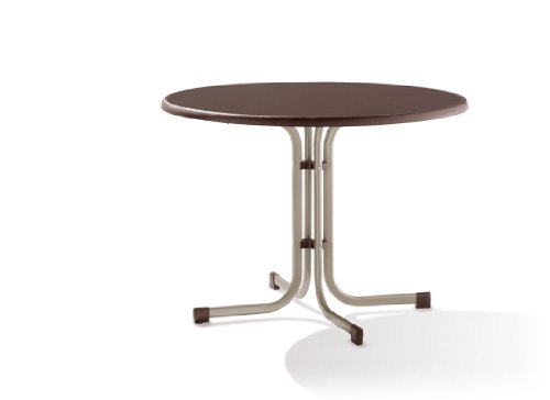 Sieger 236/C-M Boulevard-Klapptisch mit mecalit-Pro-Platte Ø 100 cm, Stahlrohrgestell champagner, Schieferdekor mocca von SIEGER