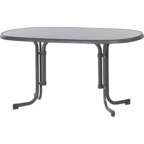 Sieger 252/G Boulevard-Klapptisch mit mecalit-Pro-Platte 140 x 90 cm, Stahlrohrgestell eisengrau, Tischplatte Schieferdekor anthrazit von SIEGER