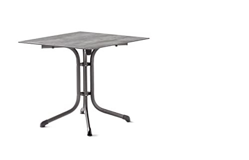 SIEGER Boulevard Platte. Klapptisch, Polytec-Dekorplatte und Stahlrohr-Gestell, Eisengrau/Beton hell, 80 x 80cm, 5130-31 KT von SIEGER