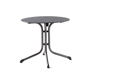 SIEGER Boulevard Platte. Klapptisch, Polytec-Dekorplatte und Stahlrohr-Gestell, Eisengrau/Schiefer anthrazit, 85cm ø, 5135-30 KT von SIEGER