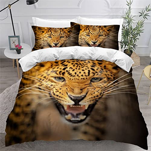 SIEHAM Bettbezug 135x200 Leopard 3D Motiv Bettwäsche-Sets kuschelig Leicht Mikrofaser 3 Teilig Tier Bettbezüge versteckter Reißverschluss mit 2 Kissenbezug 80x80cm Jungen Mädchen von SIEHAM