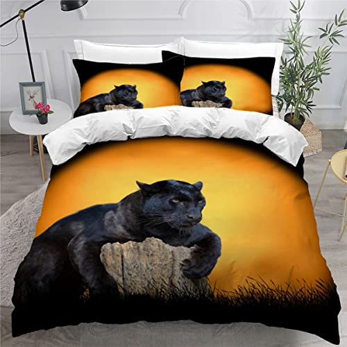 SIEHAM Bettbezug 135x200 Schwarzer Panther 3D Motiv Bettwäsche-Sets kuschelig Leicht Mikrofaser 3 Teilig Tier Bettbezüge versteckter Reißverschluss mit 2 Kissenbezug 80x80cm Jungen Mädchen von SIEHAM