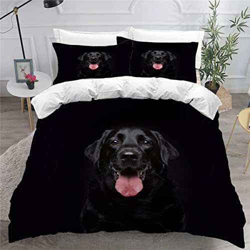 SIEHAM Bettwäsche 135x200 Labrador Retriever 3D Druck Bettbezüge Sets kuschelig Leicht Mikrofaser 3 Teilig Schwarz Bettbezüge versteckter Reißverschluss mit 2 Kissenbezug 80x80cm Jungen Mädchen von SIEHAM