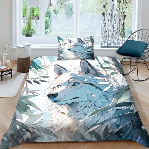 Wolves 3D Print Bedding Wolf Duvet Cover, Microfiber Comforter with Pillowcase Bed Linen Set for Kids and Adults Single（135x200cm） von SIEHAM