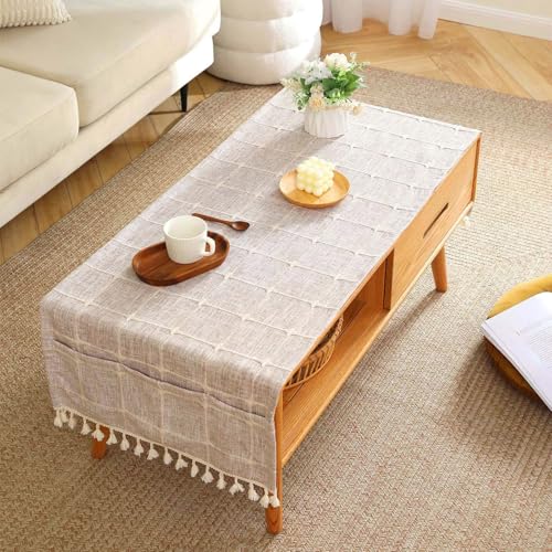 SIELUNO Couchtisch-Abdeckung, Bauernhaus-Stil, Kaffeebraun, kleine Plaids, 50,8 x 152,4 cm von SIELUNO