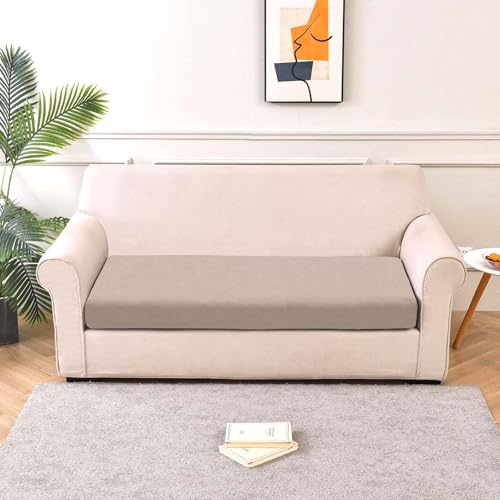 SIELUNO Samt-Stretch-Couch-Kissenbezüge, L-Form, separates Kissen, Couch, Chaiselbezug, elastischer Möbelschutz, Beige, 2-Sitzer von SIELUNO