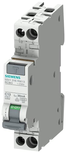 Siemens 5SV13167KK13 FI/LS kompakt RCBO 1P+N 6kA TypA 30mA C13 230V, Fehlerstrom- und Überlastschutz in 1TE (50% Platzersparnis) von Siemens