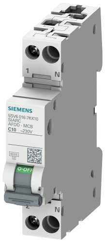 Siemens 5SV60167KK11 Brandschutzschalter-LS-Kombi (AFDD/LS) 6kA C10 1P+N 230V kompakt, Brand- und Überlastschutz in 1TE (50% Platzersparnis), Fehlerlichtbogen-Schutzeinrichtung von Siemens