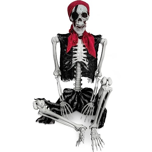 SIFOEL 165cm Halloween Leben Größe Piraten Skelett Kunststoff Ganzkörper-Skelett Requisiten für Halloween Dekoration im Freien Spukhaus Dekoration von SIFOEL