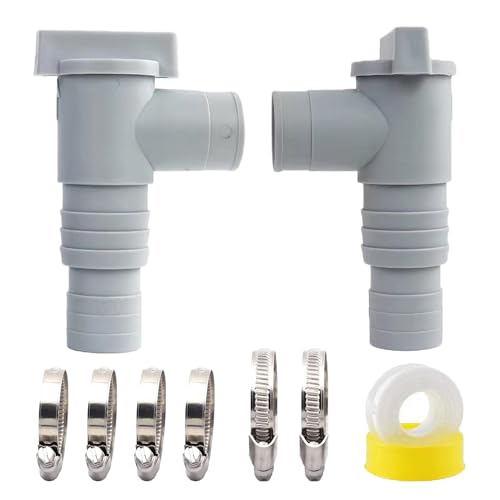 SIGANDG 2 Stück Absperrhahn für Pools mit 32mm Schlauchanschluss, Pool Schlauch 32 absperrventil, PVC Rohr 32mm Wartungs Pool zubehör, mit 6 x Schlauchklemmen, Pool Schlauchadapter von SIGANDG