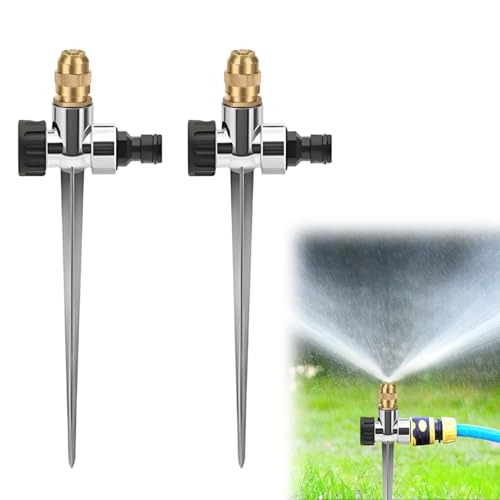 SIGANDG 2 Stück Rasensprinkler aus Metall für den Garten,Automatischer Garten-Wassersprinkler auf Stachelsockel,Garten Sprühregner,Einstellbarem Bewässerungs-Bereich 0 bis 360 Grad von SIGANDG