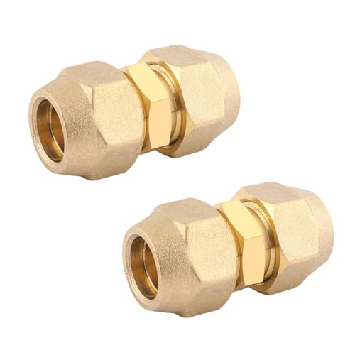 SIGANDG 3/8 Zoll Klimaanlagen Verschraubung Set,Kein Schweißen Erforderlich Doppelmutter Set,Kupferrohrverlängerung für Gelenk-Doppelverbinder,9,52 mm Kupferrohre Zubehör,2 Stück von SIGANDG