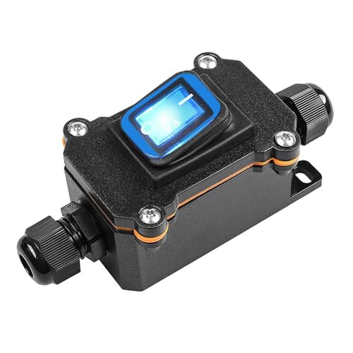 SIGANDG Wasserdichter Inline-Schalter Wippschalter Kabelschalter 12V DC 25A DPST 4-Pin 12V Schalter Schnurschalter Offen Doppelloch Wasserdichte Box Doppelseitiger Eingang IP68 (Blau) von SIGANDG