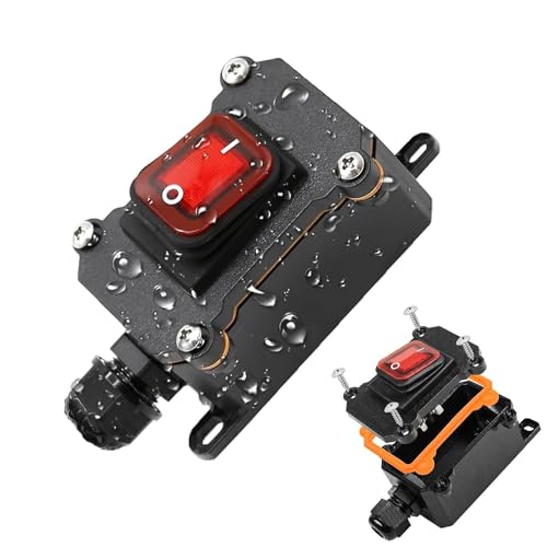 SIGANDG Wasserdichter Inline-Schalter Wippschalter Kabelschalter 12V DC 25A DPST 4-Pin 12V Schalter Schnurschalter Offen Doppelloch Wasserdichte Box Doppelseitiger Eingang IP68(Rot) von SIGANDG