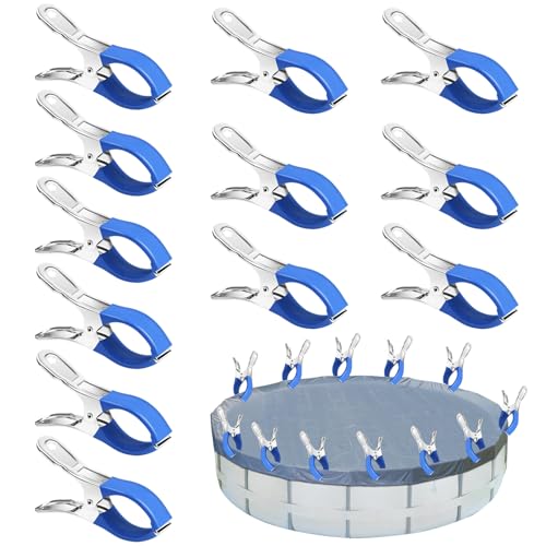 SIGANDG Klammern Metall für Poolabdeckung 12 Stück Oberirdische Pools Federzwingen mit Schutzfolie Verwendet für Schwimmbadstoffe, Sonnenschirm und Kleidung trocknen(Blau) von SIGANDG