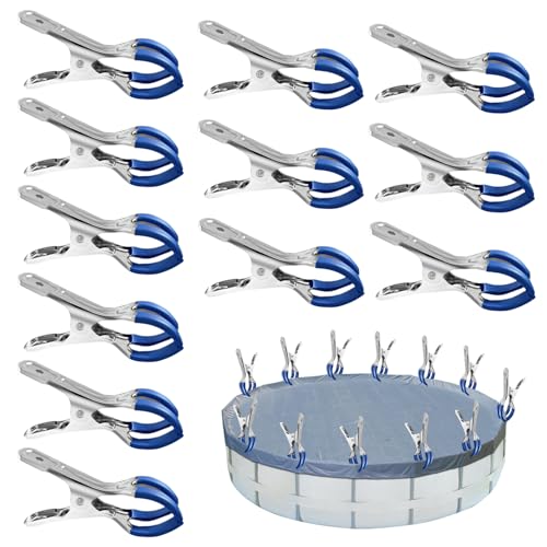 SIGANDG Klammern Metall für Poolabdeckung 12 Stück Oberirdische Pools Federzwingen mit Schutzfolie Verwendet für Schwimmbadstoffe, Sonnenschirm und Kleidung trocknen(Blau) von SIGANDG