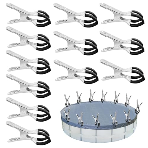 SIGANDG Klammern Metall für Poolabdeckung 12 Stück Oberirdische Pools Federzwingen mit Schutzfolie Verwendet für Schwimmbadstoffe, Sonnenschirm und Kleidung trocknen(Schwarz) von SIGANDG
