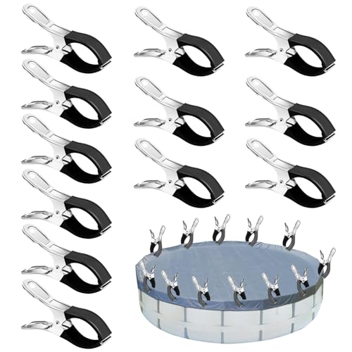 SIGANDG Klammern Metall für Poolabdeckung 12 Stück Oberirdische Pools Federzwingen mit Schutzfolie Verwendet für Schwimmbadstoffe, Sonnenschirm und Kleidung trocknen(Schwarz) von SIGANDG