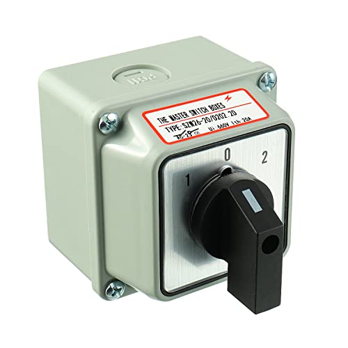 SIGANDG Universal Drehschalter SZW26-20/D202.2D mit Hauptschalter Außenbox LW28-20/4, 660V, 20A, ON-OFF-ON 3 Positionen, 2 Phasen, 8 Klemmen von SIGANDG