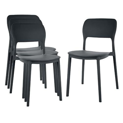 SIGNAL MEBLE, Timo, Gartenstuhl 4er Set, Stapelbar, UV-beständig, Wasserdicht, für Innen und Außen, 82x42x54 cm, Grau von SIGNAL MEBLE