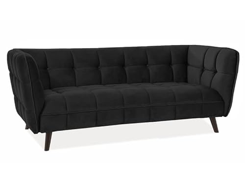 SIGNAL MEBLE 3-Sitzer-Sofa aus gestepptem Samt, Schwarz – Beine aus Holz – H 78 cm x B 200 cm x T 85 cm von SIGNAL MEBLE