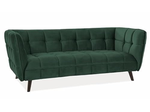 SIGNAL MEBLE Sofa 3-Sitzer aus gestepptem Samt – Grün Khaki – Füße aus Holz – H 78 cm x B 200 cm x T 85 cm von SIGNAL MEBLE