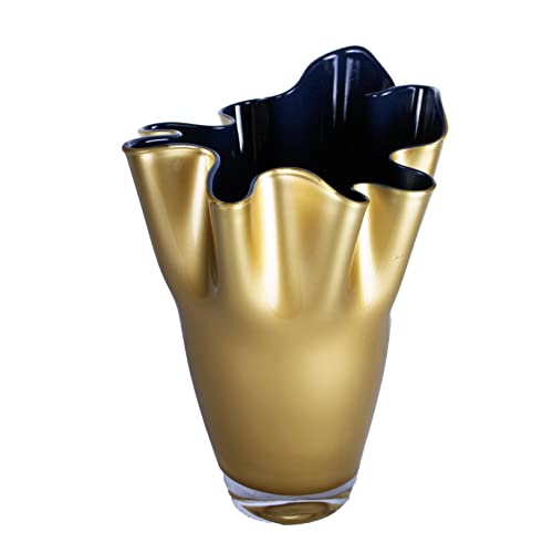 Glasvase dunkelblau Gold Blumenvase mundgeblasen 21 x 21 x 30 cm von SIGNATURE HOME COLLECTION