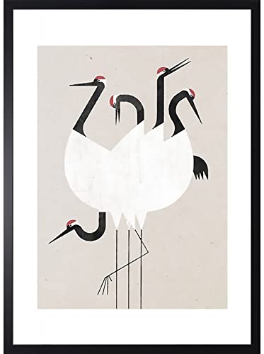 SIGNATURE HOME COLLECTION Bild mit Rahmen Wandbild Vögel japanisch Wanddeko Grafik abstrakt Bild 60x90 cm Kraniche Kunstdruck laminiert beschichtet feucht abwischbar von SIGNATURE HOME COLLECTION