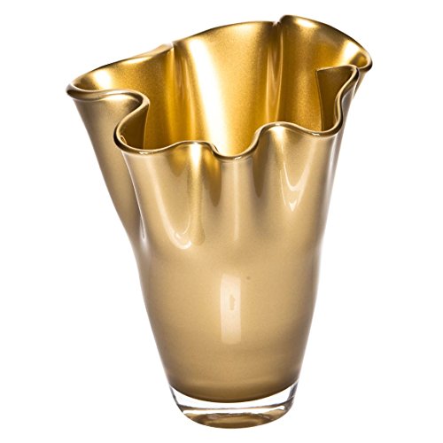 SIGNATURE HOME COLLECTION CO-17-203LM Vase mundgeblasenes Glas Glasvase Blumenvase, Dekovase, Höhe 30 Centimeters, Gold metallic glänzend von SIGNATURE HOME COLLECTION