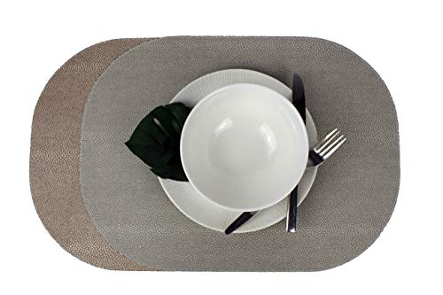 Tischset 6-er Set oval Rochenhaut Kunstleder zweifarbig grau & braun abwischbar 45 x 33 cm von SIGNATURE HOME COLLECTION