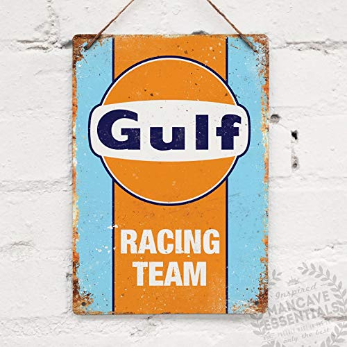 SIGNCHAT Gulf Racing Team Car Motor Vintage Blechschild Metalldekor Metallschild Wand Metall Blech Schild 20,3 x 30,5 cm von SIGNCHAT