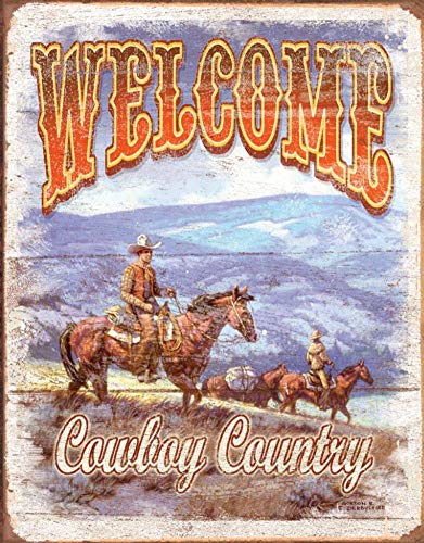 SIGNCHAT Welcome Cowboy Country Western Distressed Retro Vintage Blechschild Metallschild 20,3 x 30,5 cm von SIGNCHAT