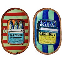 Dekoratives Tablett aus Holz und Kunstharz mit Sardinenmotiv, ideal für die Küche und maritime Dekoration, 2er-Set Dekoratives Tablett aus Holz und Kunstharz mit Sardinenmotiv, ideal für die Küche und maritime Dekoration, 2er-Set von SIGNES GRIMALT