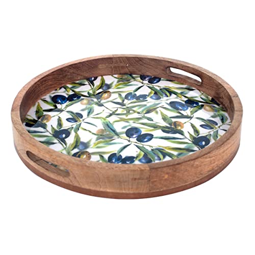Rundes Serviertablett, Motiv Mangoholz und Oliven, Durchmesser 35 cm von SIGNES GRIMALT