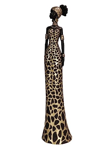 SIGNES GRIMALT Afrikanische Figur, schlank, Leopard, Ebenholz und Gold, Kollektion Glory, Höhe 29 cm von SIGNES GRIMALT