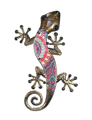 SIGNES GRIMALT Gecko Wandbild, Blau und Rot, Metall und Glas, Modell Kashmir 2, Höhe 37,5 cm von SIGNES GRIMALT