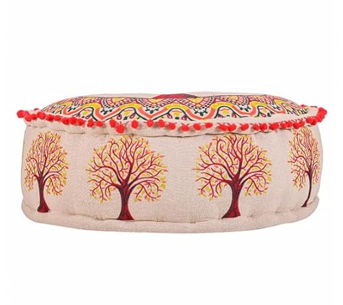 SIGNES GRIMALT Runder Sitzsack mit Stickerei Baum des Lebens – Rot (60 x 60 x 30 cm) von SIGNES GRIMALT