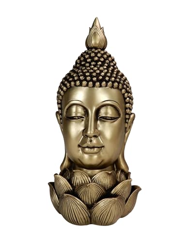 SIGNES GRIMALT Statue aus Harz, Buddha-Gesicht und Lotusherz, Kollektion Glory, Höhe 27,50 cm von SIGNES GRIMALT