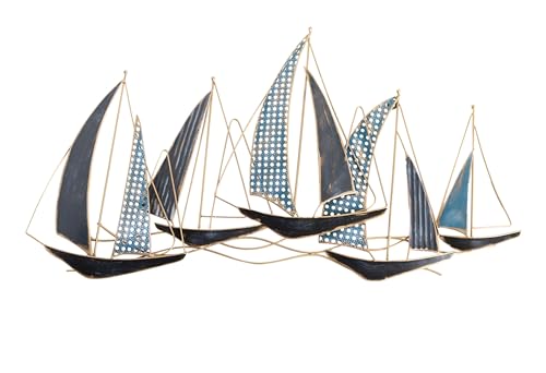 SIGNES GRIMALT Wanddeko Boote Regate 5 Segelboote Blau Farbtönen Länge 92 cm von SIGNES GRIMALT