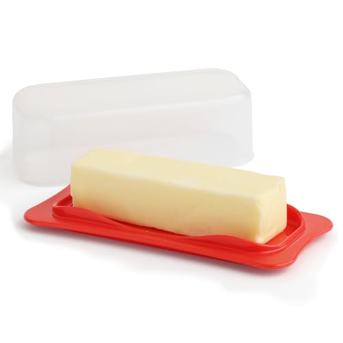Abgedeckte Butterdose - Butterglocke mit transparentem Deckel - Haltbarer Kunststoff-Butterbehälter für die Theke - Kunststoff-Frischhaltedose mit Deckel - Butterdose für Zuhause oder Camping (Rot) von SIGNORA WARE