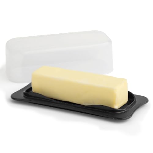 Abgedeckte Butterdose - Butterglocke mit transparentem Deckel - Haltbarer Kunststoff-Butterbehälter für die Theke - Kunststoff-Frischhaltedose mit Deckel Butterdose für Zuhause oder Camping (Schwarz) von SIGNORA WARE